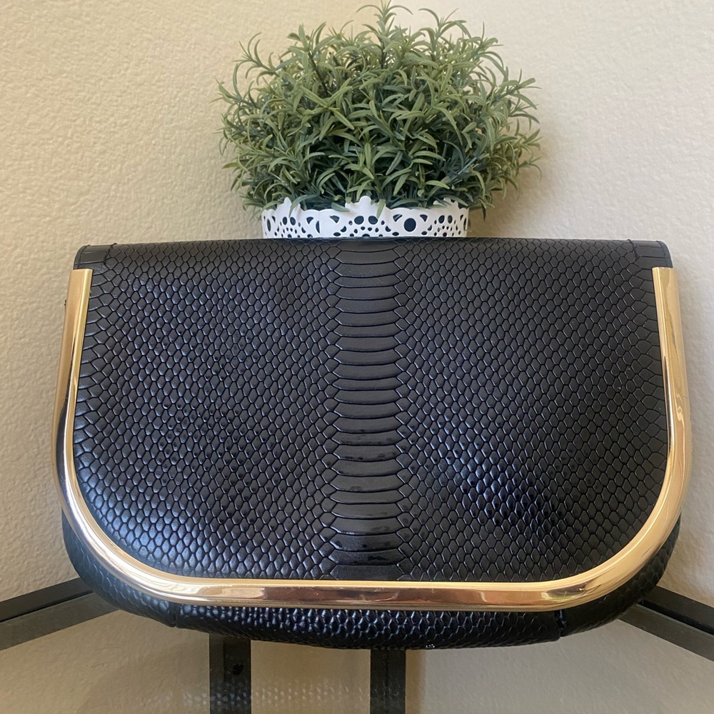 Banana Republic black leather, alligator print clutch